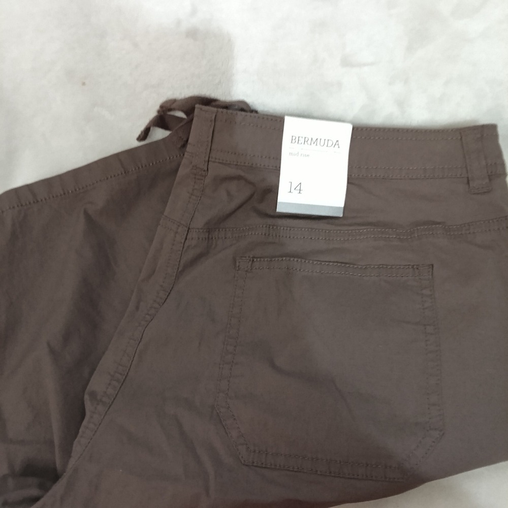 Style & Co Women Brown Clay Bermuda Ruched Cargo Shorts 14 Mid Rise